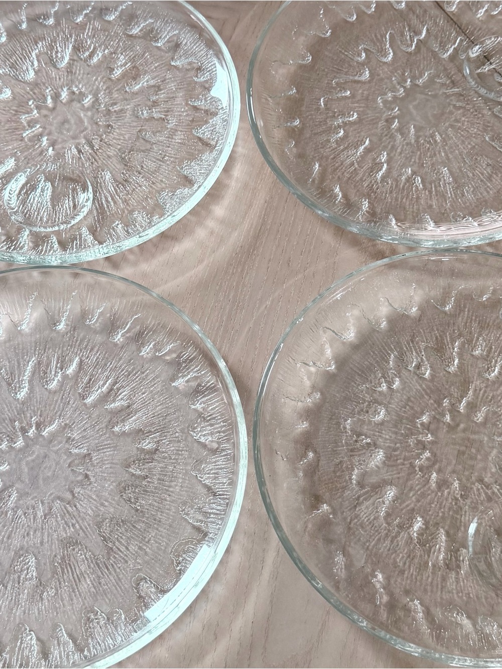 Clear Textured Glass Dessert Plates with Tea cup spot - Set of 4